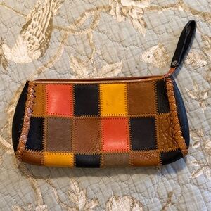 Vintage 1970ish Colorful Patchwork Leather Clutch